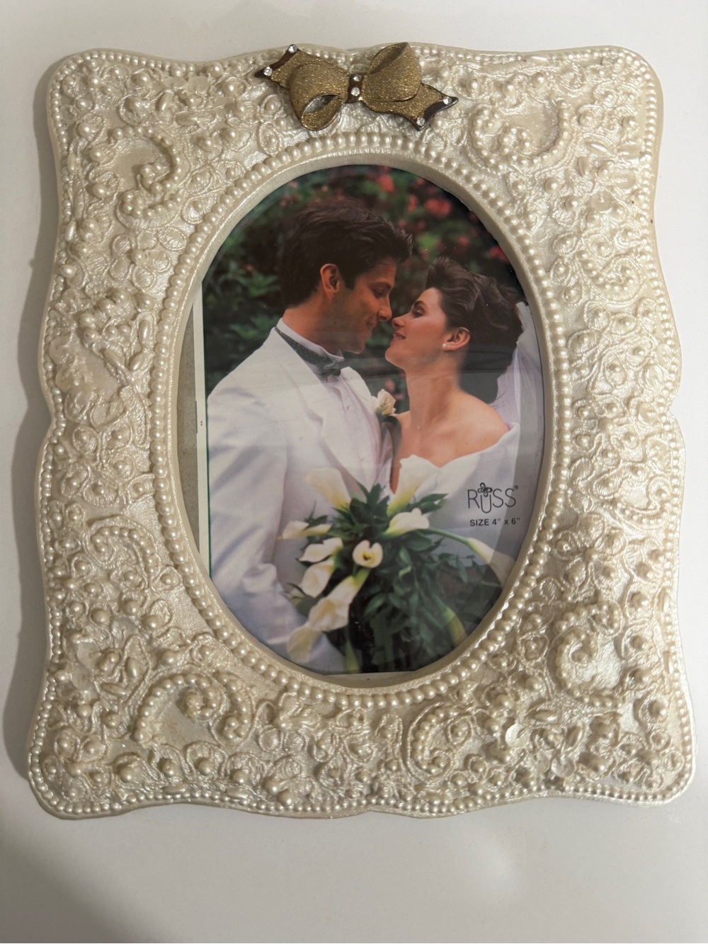 Russ Ivory Pearl Embossed Oval Wedding Photo Frame